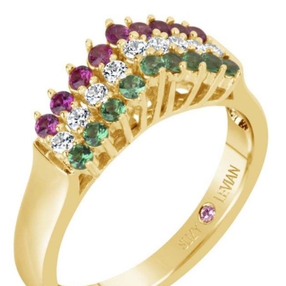Levian Raspberry Ruby Emerald Champagne Diamonds Ring